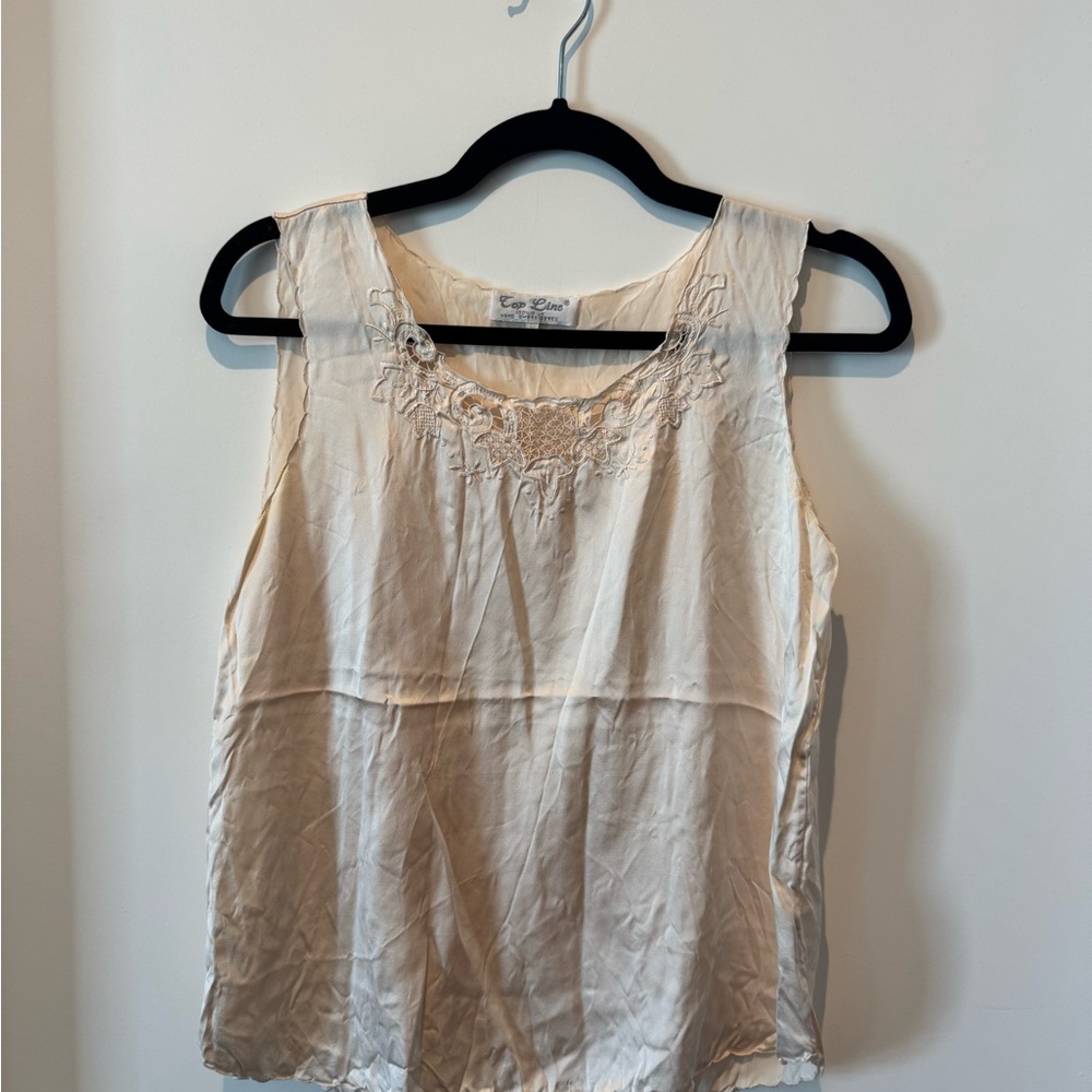Vintage 100% silk cream embroidered tank